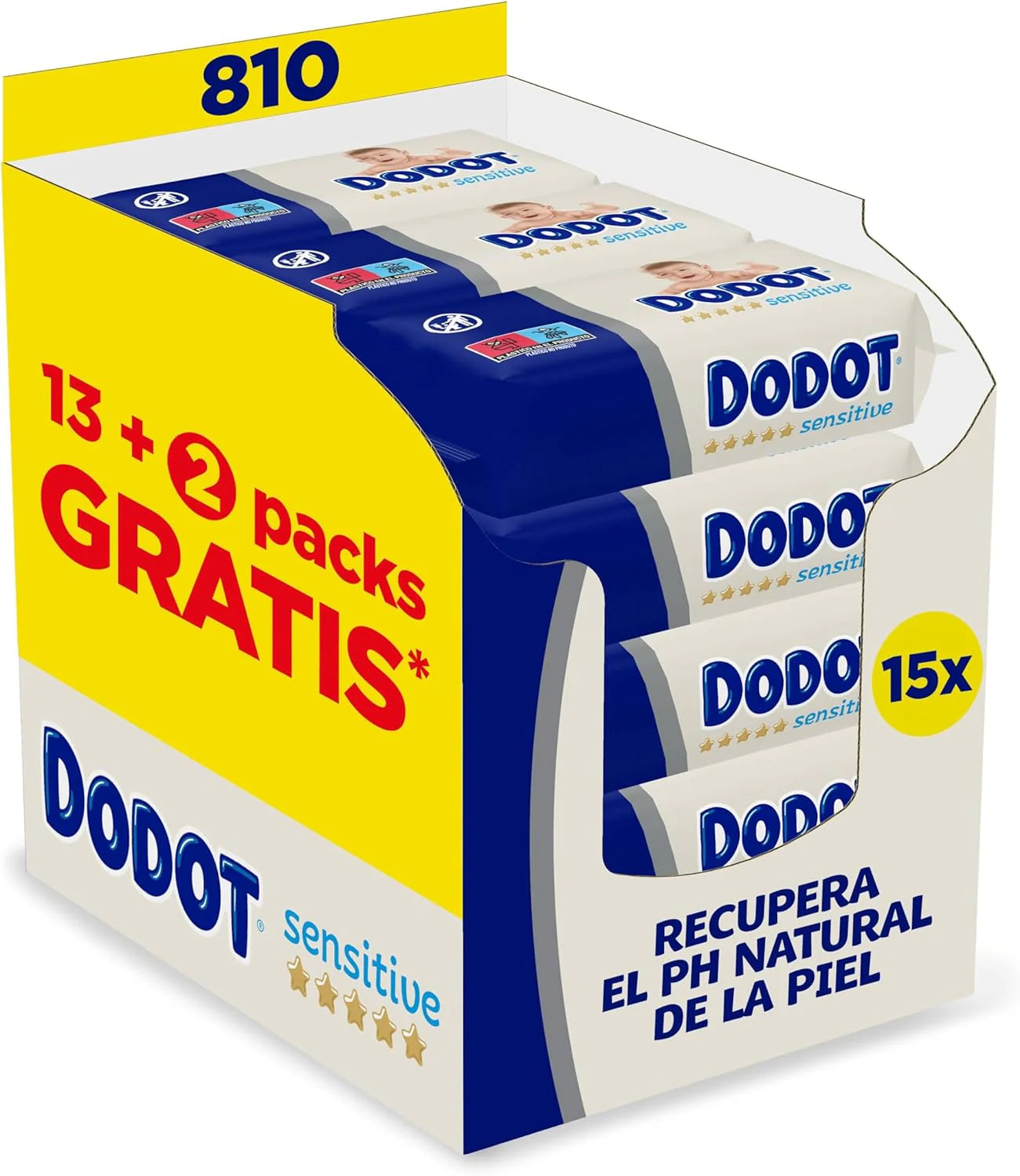 Dodot Toallitas Sensitive Para Bebé, 810 Toallitas (15 Packs De 54 Unidades), Protección de confianza Dodot con 0% alcohol